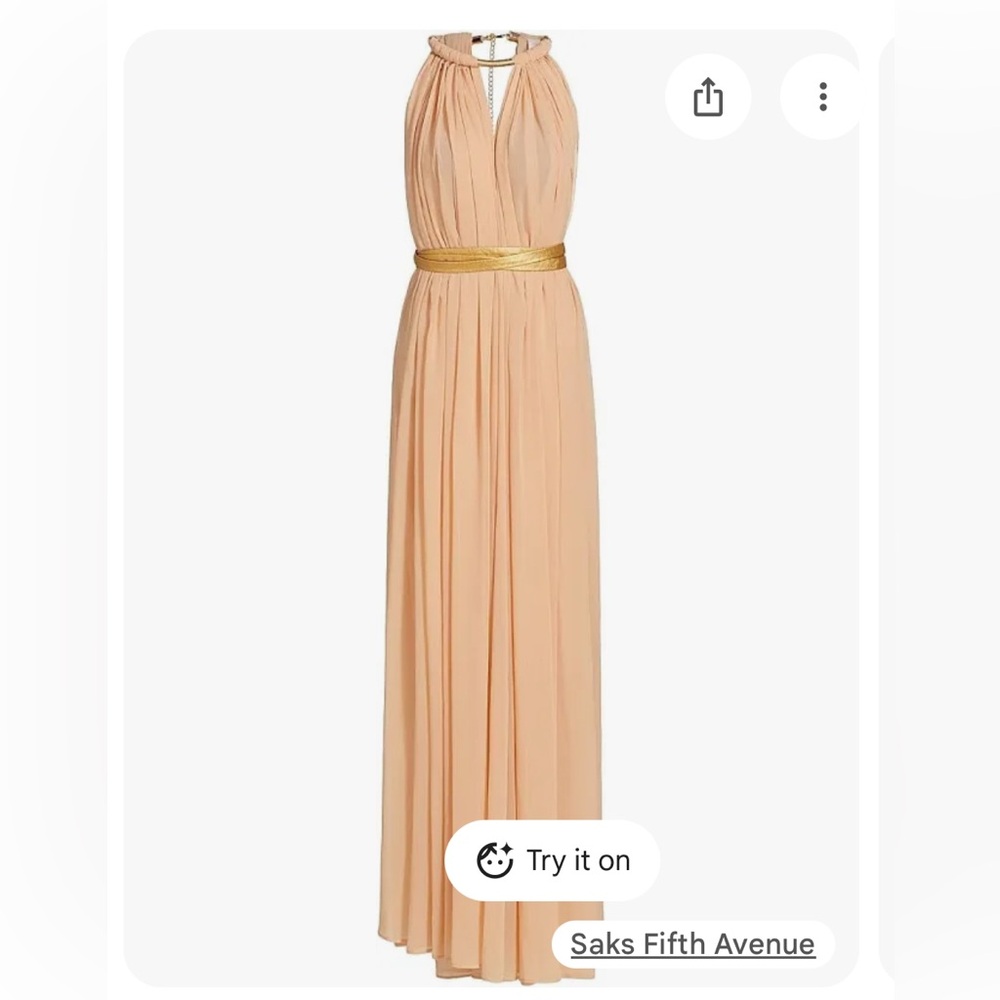 Bronx and Banco Japera Halterneck Pink Gown with Gold Belt